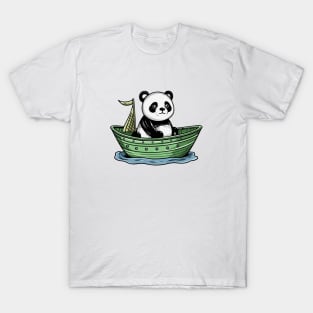 Cute Panda Driving Small Boat Ship T-Shirt